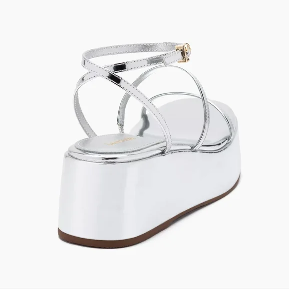 Larroude Gio Mirrored Slip On Silver Platform Sandals Size